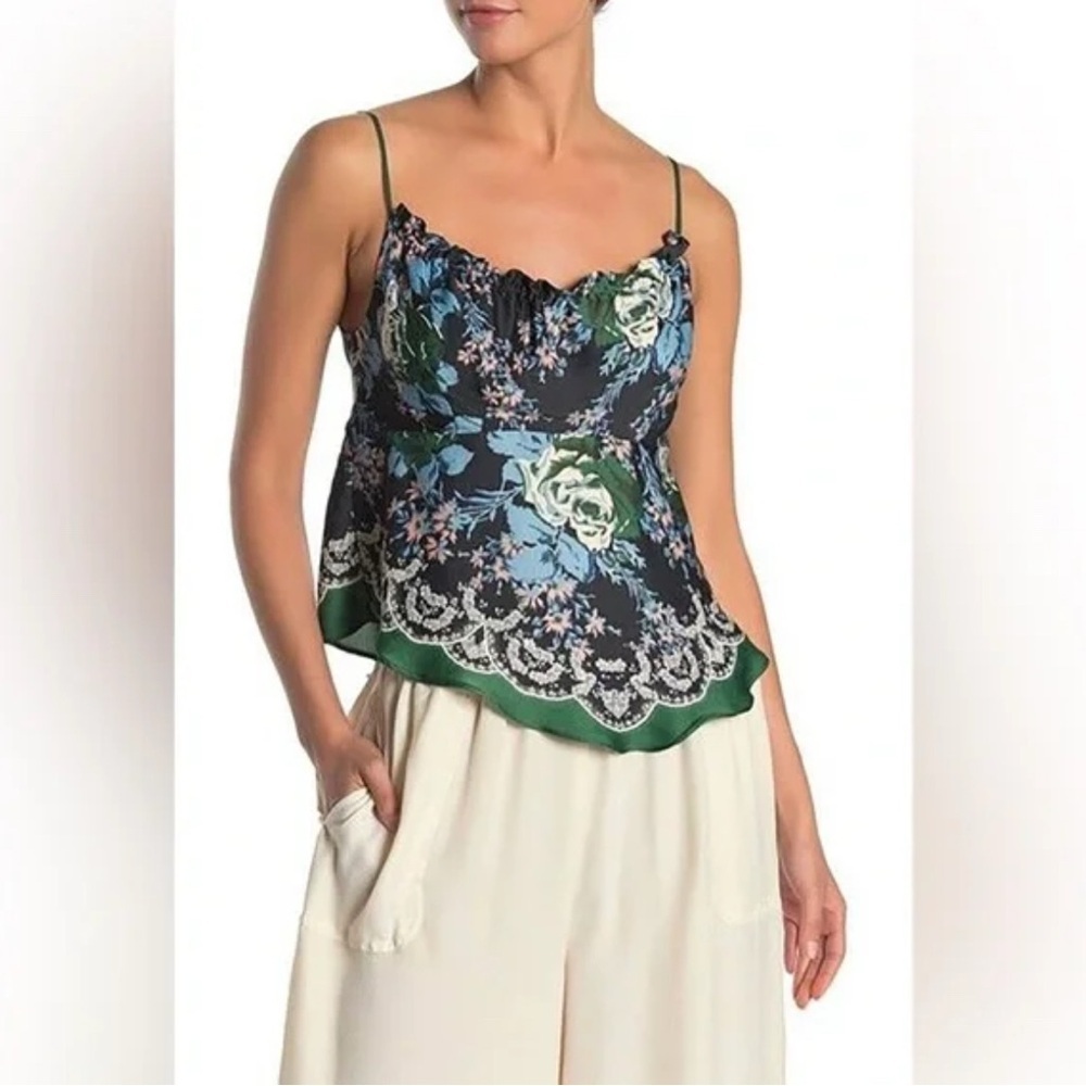 Free People Blue and Green Floral Camisole